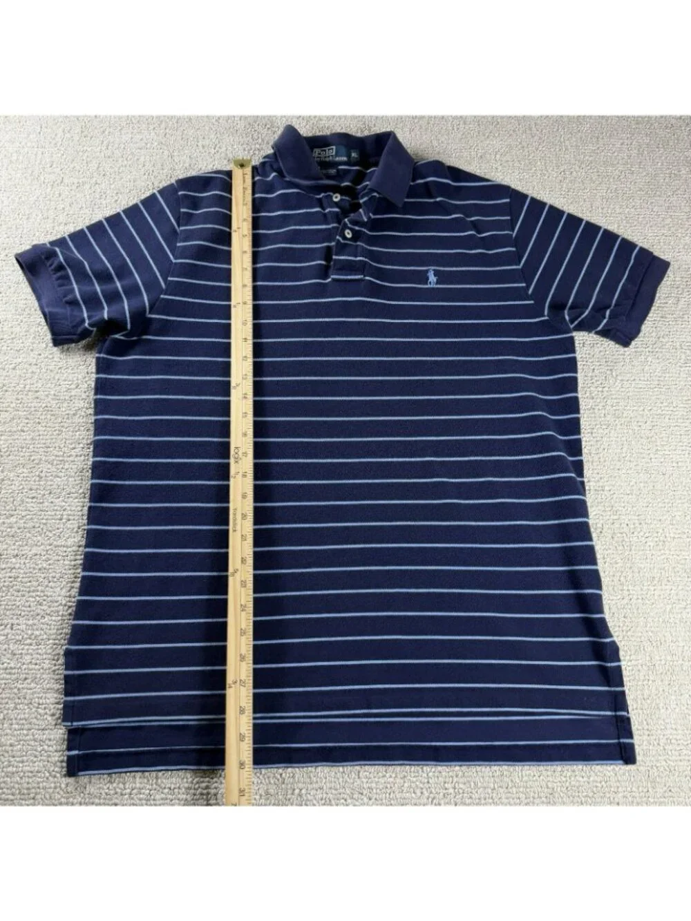 Vintage Polo Ralph Lauren Striped Polo Shirt Blue Men’s Size XL - Picture 4 of 7